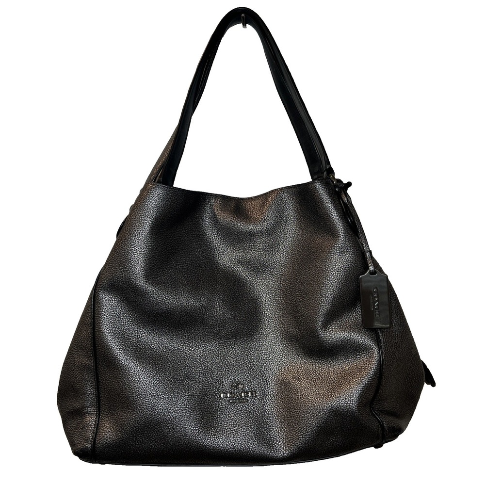 Coach Hobo Bag Womens Large Metallic Gunmetal Pebbled Leather Shoulder Bag